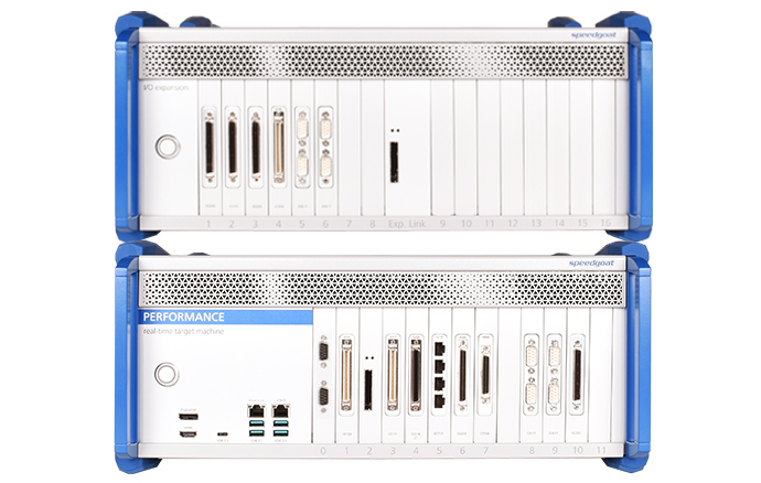 Expansion unit on top (item ID 109390) with 16 additional slots, connected to base unit with 11 I/O slots. Front I/O access.