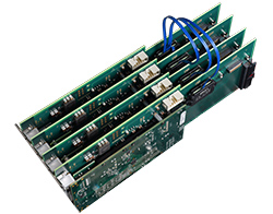 IO333 Kintex 7 modules with internal Aurora copper interconnects (blue SAMTEC cables)